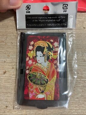 Vintage Red Geisha Mirror with Gold Accents